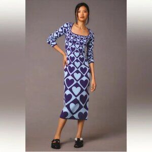Farm Rio x Anthropologie NWT Geo Heart Long-Sleeve Midi Sweater Dress size S